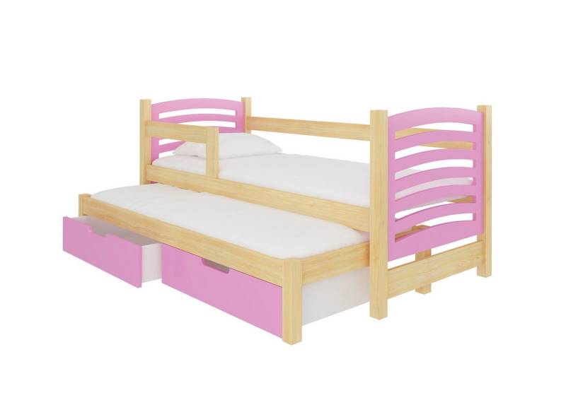 Feldmann-Wohnen Kinderbett Avila (2 Liegeflächen, 2 Bettschubladen, 1-tlg., Liegefläche oben 75 x 180 cm, Liegefläche Ausziehbett 75 x 172 cm), 188x81x80cm Farbe Kiefer Natur / rosa von Feldmann-Wohnen