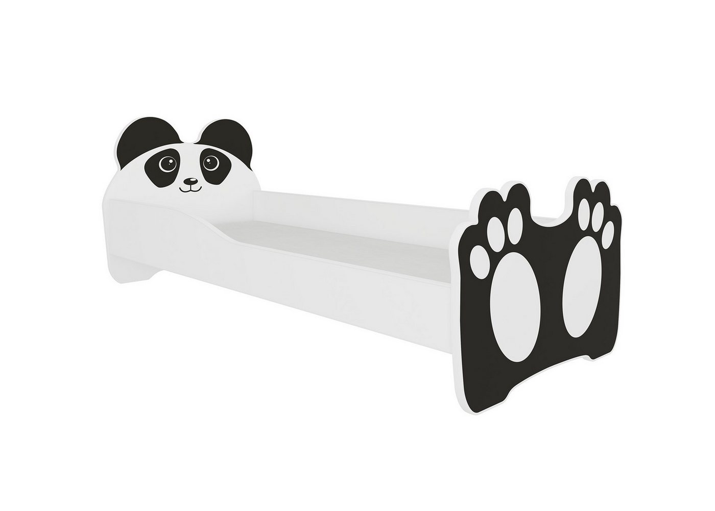 Feldmann-Wohnen Kinderbett Bear (1x Kinderbett, Liegefläche 70x140cm, Lattenrahmen mit Plastikendkappen, Matratze, 1-tlg., Ein funktionelles Kinderbett mit niedlichen Motiven), 144x78x58cm, Farbe weiß, Motiv Pandabär von Feldmann-Wohnen
