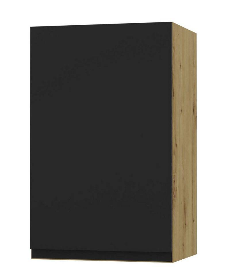 Feldmann-Wohnen Klapphängeschrank Avellino (W2/45, 1-türig, 2 Einlegeböden, 1-St., moderne Optik, Acrylfronten, Griffmulden) 45x32,5x72cm grifflos Eiche Artisan - schwarz Acryl matt (AV-W2/45) von Feldmann-Wohnen