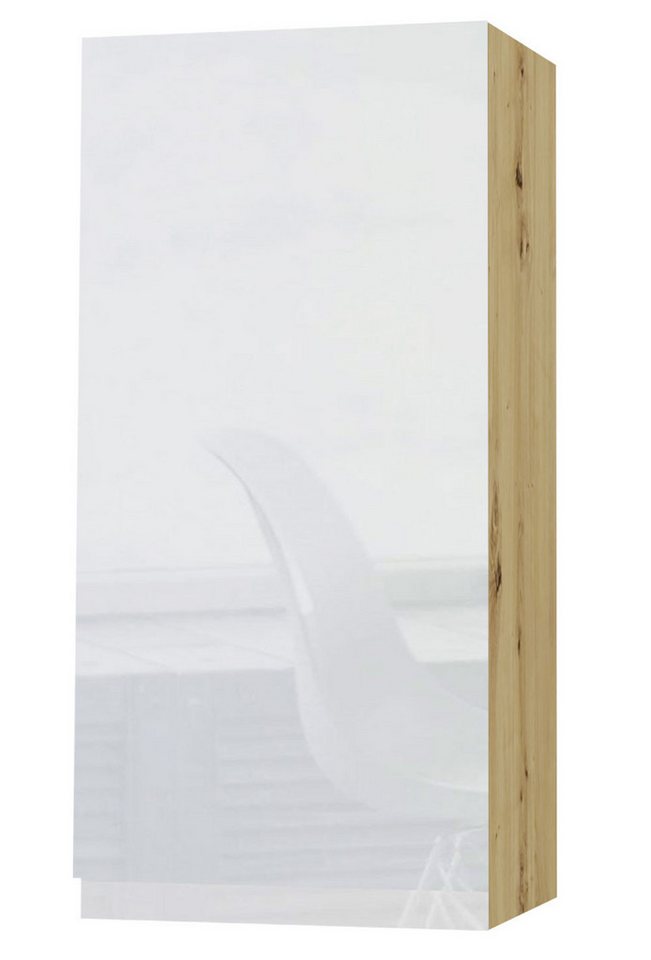 Feldmann-Wohnen Klapphängeschrank Avellino (W4/45, 1-türig, 3 Einlegeböden, 1-St., moderne Optik, Acrylfronten, Griffmulden) 45x32,5x96cm grifflos Eiche Artisan - weiß Acryl Hochglanz (AV-W4/45) von Feldmann-Wohnen