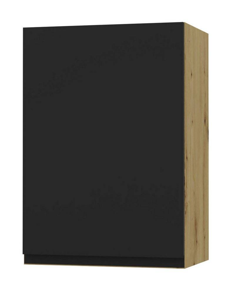Feldmann-Wohnen Klapphängeschrank Avellino (W2/50, 1-türig, 2 Einlegeböden, 1-St., moderne Optik, Acrylfronten, Griffmulden) 50x32,5x72cm grifflos Eiche Artisan - schwarz Acryl matt (AV-W2/50) von Feldmann-Wohnen