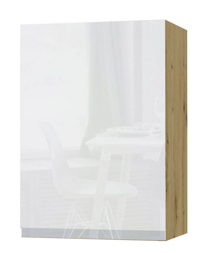 Feldmann-Wohnen Klapphängeschrank Avellino (W2/50, 1-türig, 2 Einlegeböden, 1-St., moderne Optik, Acrylfronten, Griffmulden) 50x32,5x72cm grifflos Eiche Artisan - weiß Acryl Hochglanz (AV-W2/50) von Feldmann-Wohnen