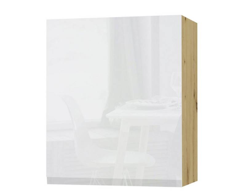 Feldmann-Wohnen Klapphängeschrank Avellino (W2/60, 1-türig, 2 Einlegeböden, 1-St., moderne Optik, Acrylfronten, Griffmulden) 60x32,5x72cm grifflos Eiche Artisan - weiß Acryl Hochglanz (AV-W2/60) von Feldmann-Wohnen