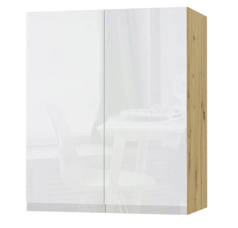 Feldmann-Wohnen Klapphängeschrank Avellino (W3/60, 2-türig, 2 Einlegeböden, 1-St., moderne Optik, Acrylfronten, Griffmulden) 60x32,5x72cm grifflos Eiche Artisan - weiß Acryl Hochglanz (AV-W3/60) von Feldmann-Wohnen