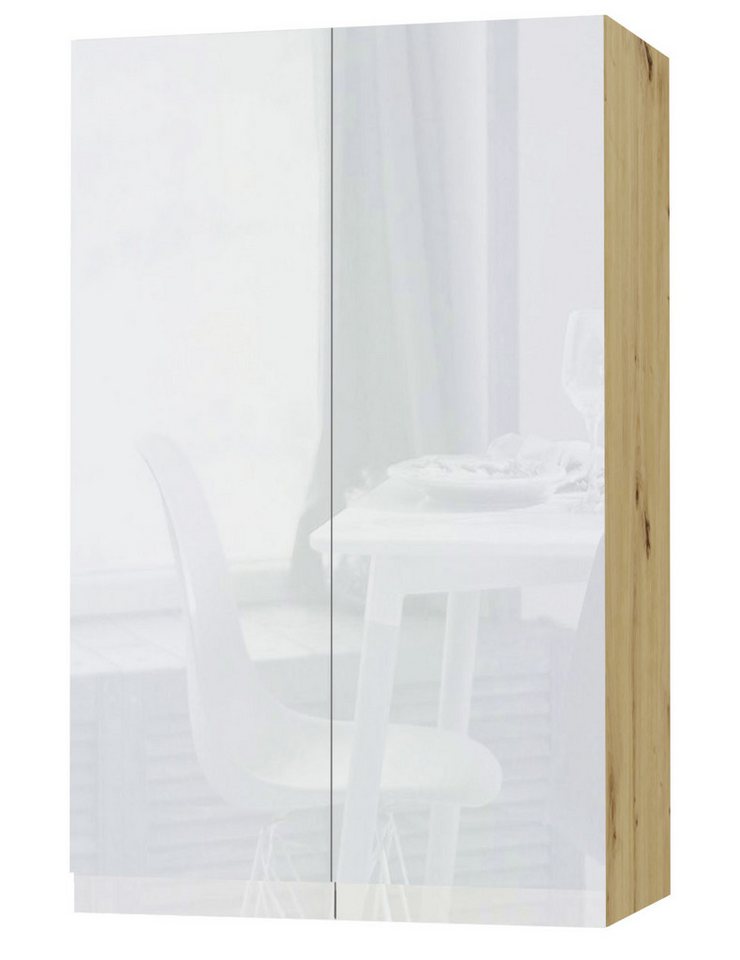 Feldmann-Wohnen Klapphängeschrank Avellino (W4/60, 2-türig, 3 Einlegeböden, 1-St., moderne Optik, Acrylfronten, Griffmulden) 60x32,5x96cm grifflos Eiche Artisan - weiß Acryl Hochglanz (AV-W4/60) von Feldmann-Wohnen
