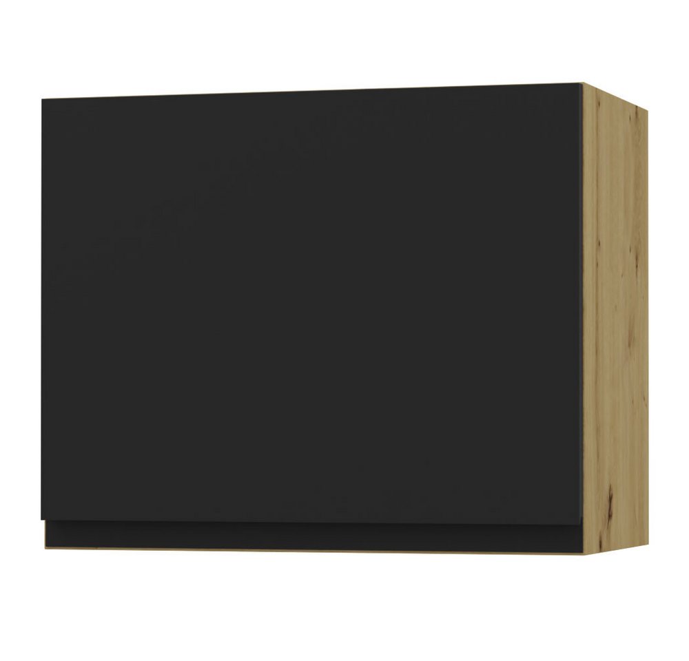 Feldmann-Wohnen Klapphängeschrank Avellino (W8/60, Umschrank für Dunstabzugshaube mit Gasdruckdämpfer, 1-St., moderne Optik, Acrylfronten, Griffmulden) 60x32,5x50cm grifflos Eiche Artisan - schwarz Acryl matt (AV-W8/60) von Feldmann-Wohnen