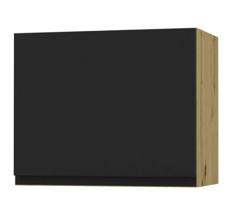 Feldmann-Wohnen Klapphängeschrank Avellino (W8/60, Umschrank für Dunstabzugshaube mit Gasdruckdämpfer, 1-St., moderne Optik, Acrylfronten, Griffmulden) 60x32,5x50cm grifflos Eiche Artisan - schwarz Acryl matt (AV-W8/60) von Feldmann-Wohnen