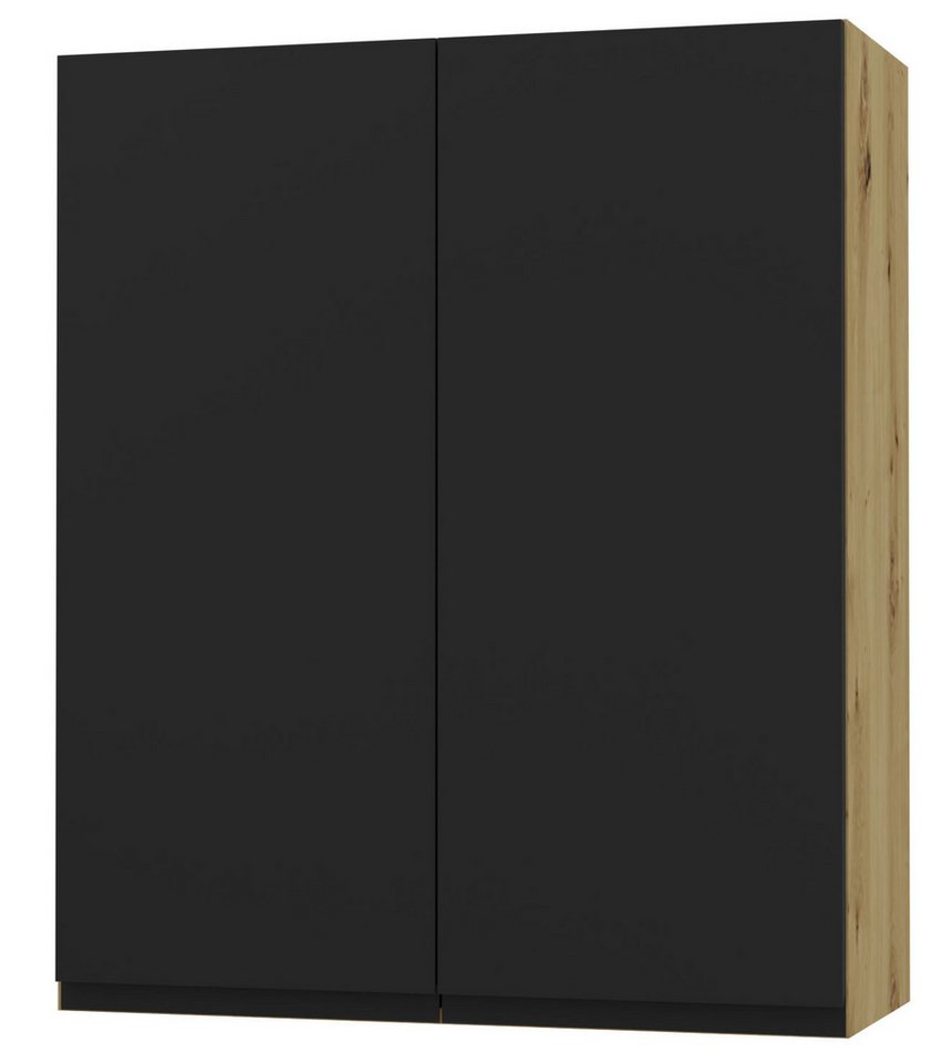 Feldmann-Wohnen Klapphängeschrank Avellino (W4/80, 2-türig, 3 Einlegeböden, 1-St., moderne Optik, Acrylfronten, Griffmulden) 80x32,5x96cm grifflos Eiche Artisan - schwarz Acryl matt (AV-W4/80) von Feldmann-Wohnen