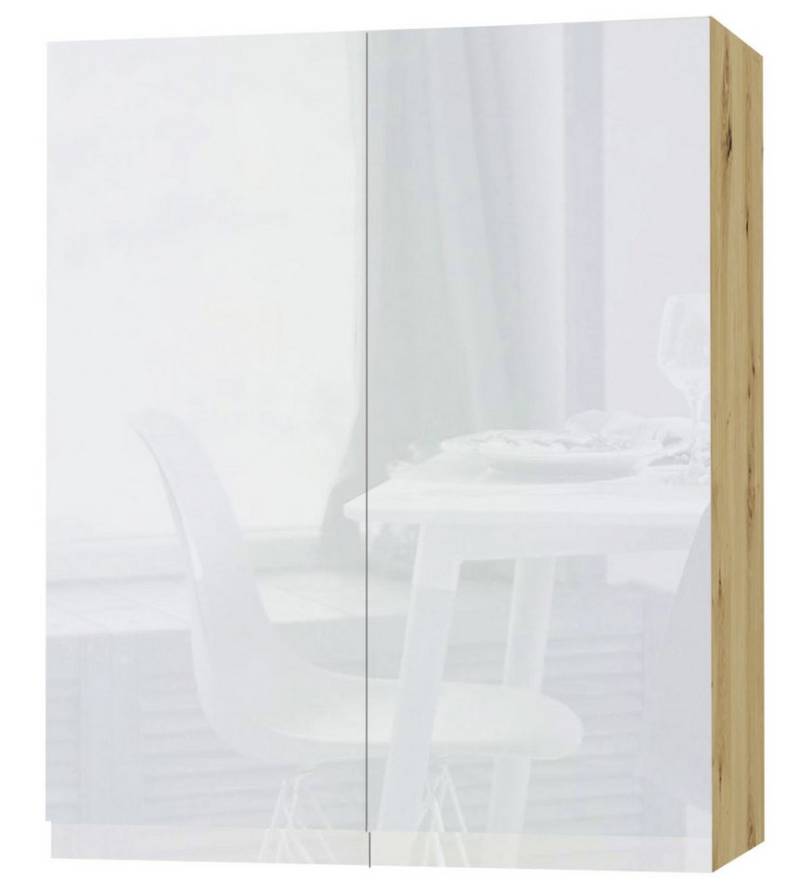 Feldmann-Wohnen Klapphängeschrank Avellino (W4/80, 2-türig, 3 Einlegeböden, 1-St., moderne Optik, Acrylfronten, Griffmulden) 80x32,5x96cm grifflos Eiche Artisan - weiß Acryl Hochglanz (AV-W4/80) von Feldmann-Wohnen