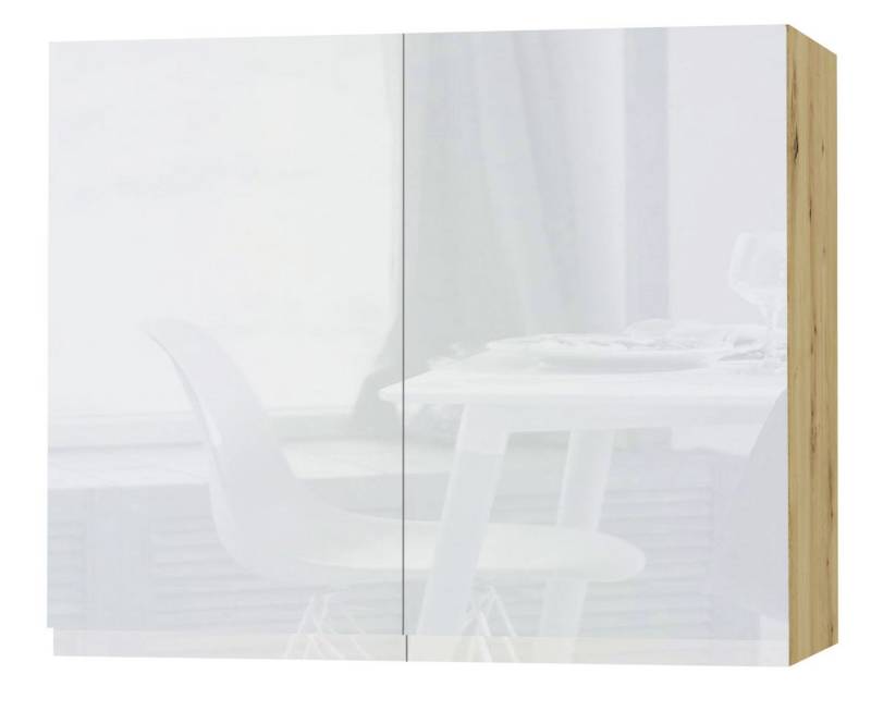 Feldmann-Wohnen Klapphängeschrank Avellino (W3/90, 2-türig, 2 Einlegeböden, 1-St., moderne Optik, Acrylfronten, Griffmulden) 90x32,5x72cm grifflos Eiche Artisan - weiß Acryl Hochglanz (AV-W3/90) von Feldmann-Wohnen