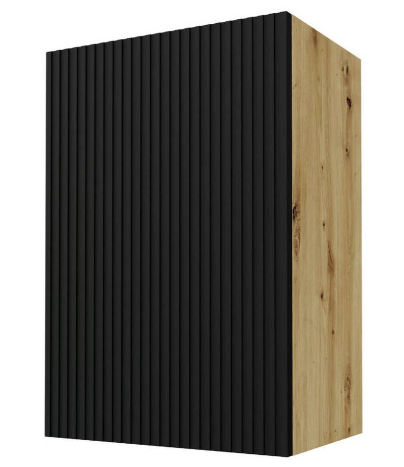 Feldmann-Wohnen Klapphängeschrank Avellino (1-türig, innen 2 Einlegeböden, Soft-Close-Funktion & mit Griffmulden, 1-St., Fronten sind hochwertig lackiert & mit Einfräsungen in Lamellen-Optik) 50x32,5x72cm Front Schwarz, Korpusfarbe in Eiche Artisan von Feldmann-Wohnen