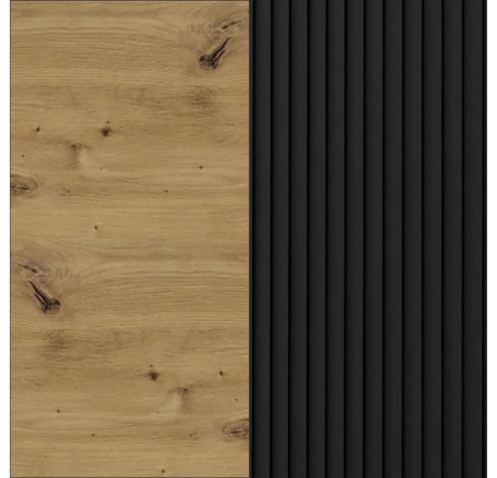 Feldmann-Wohnen Klapphängeschrank Avellino (1-türig, innen 2 Einlegeböden, mit Soft-Close-Funktion, 1-St., Fronten sind hochwertig lackiert & mit Einfräsungen in Lamellen-Optik) 45x32,5x72cm Front schwarz, Korpusfarbe in Eiche Artisan, Griffmulden von Feldmann-Wohnen