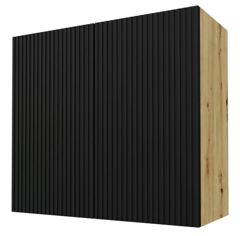 Feldmann-Wohnen Klapphängeschrank Avellino (2-türig, innen 2 Einlegeböden, Soft-Close-Funktion & mit Griffmulden, 1-St., Fronten sind hochwertig lackiert & mit Einfräsungen in Lamellen-Optik) 80x32,5x72cm Front Schwarz, Korpus in Eiche Artisan, 2-türig von Feldmann-Wohnen