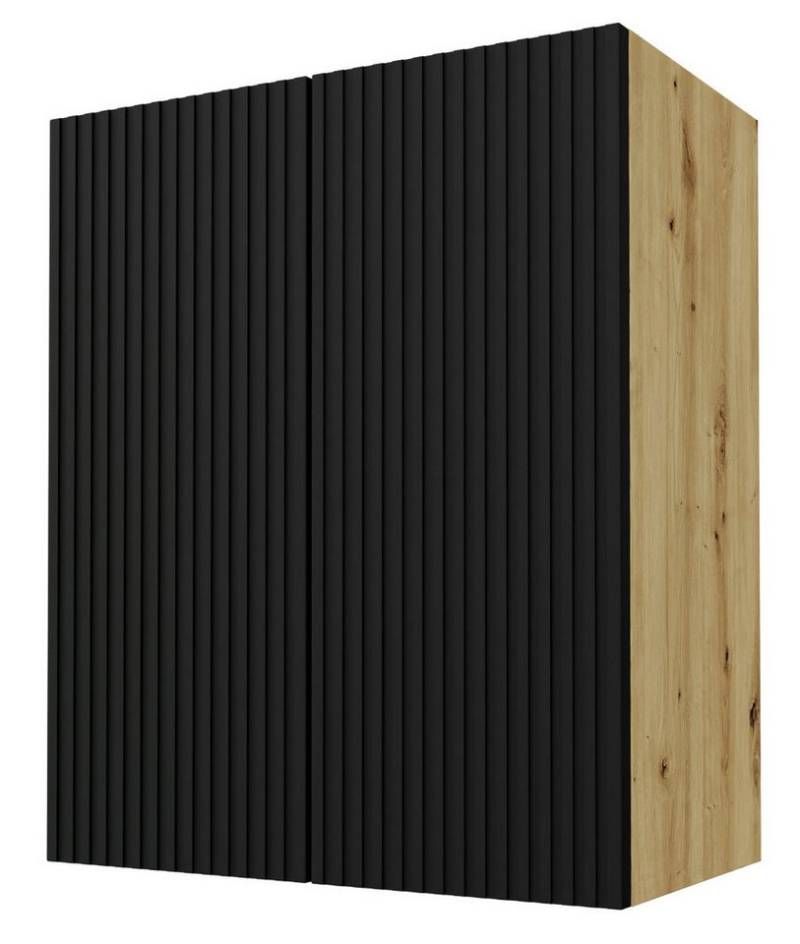 Feldmann-Wohnen Klapphängeschrank Avellino (2-türig, innen 2 Einlegeböden, Soft-Close-Funktion & mit Griffmulden, 1-St., Fronten sind hochwertig lackiert & mit Einfräsungen in Lamellen-Optik) 60x32,5x72cm Front Schwarz, Korpus in Eiche Artisan, 2-türig von Feldmann-Wohnen