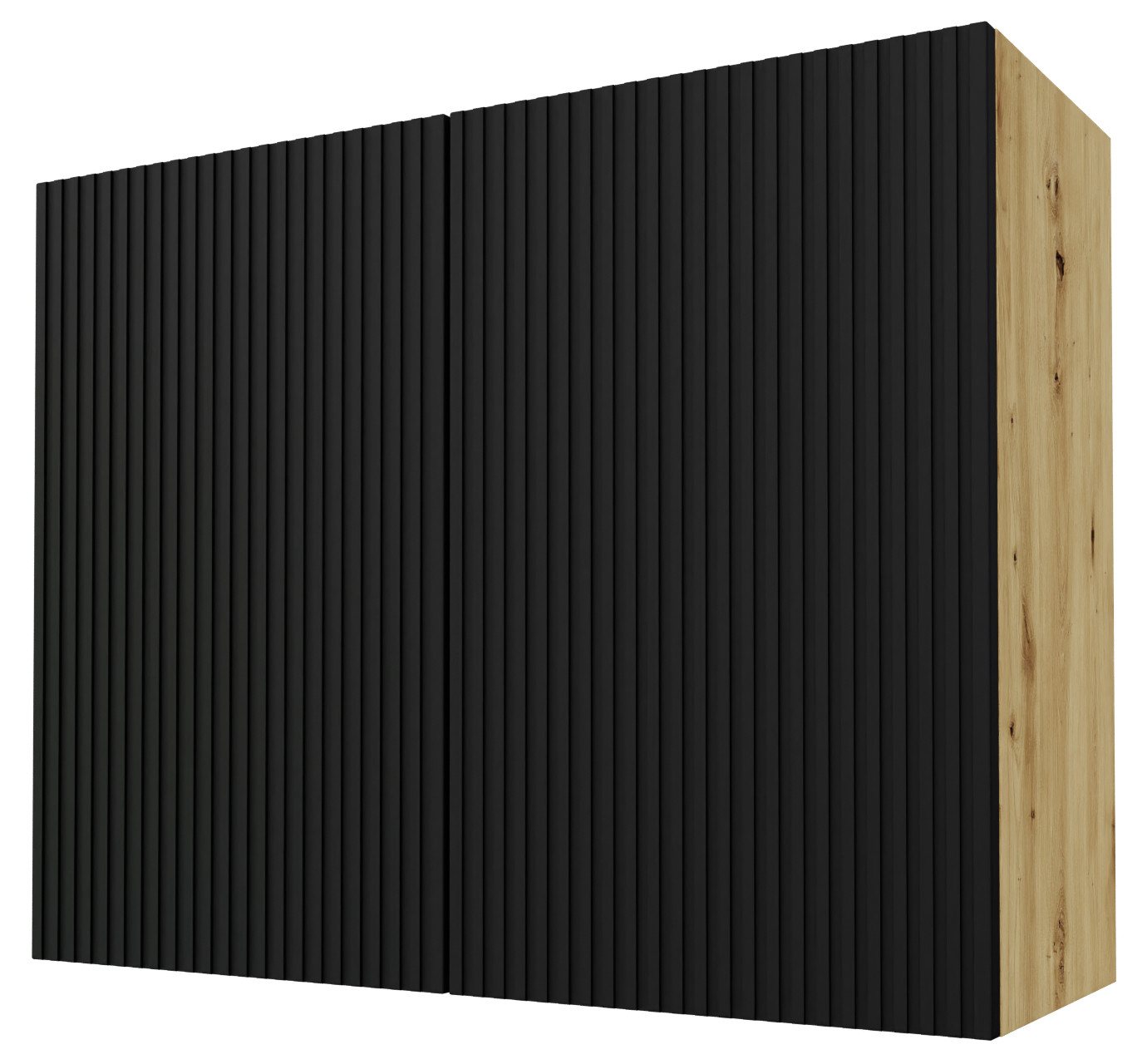 Feldmann-Wohnen Klapphängeschrank Avellino (2-türig, innen 2 Einlegeböden, Soft-Close-Funktion & mit Griffmulden, 1-St., Fronten sind hochwertig lackiert & mit Einfräsungen in Lamellen-Optik) 90x32,5x72cm Front Schwarz, Korpus in Eiche Artisan, 2-türig von Feldmann-Wohnen