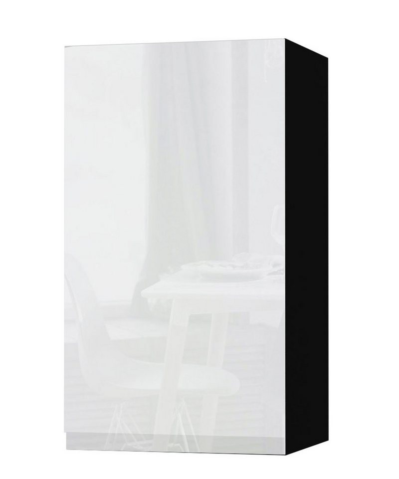 Feldmann-Wohnen Klapphängeschrank Avellino (W2/40, 1-türig, 2 Einlegeböden, 1-St., moderne Optik, Acrylfronten, Griffmulden) 40x32,5x72cm grifflos schwarz - weiß Acryl Hochglanz (AV-W2/40) von Feldmann-Wohnen