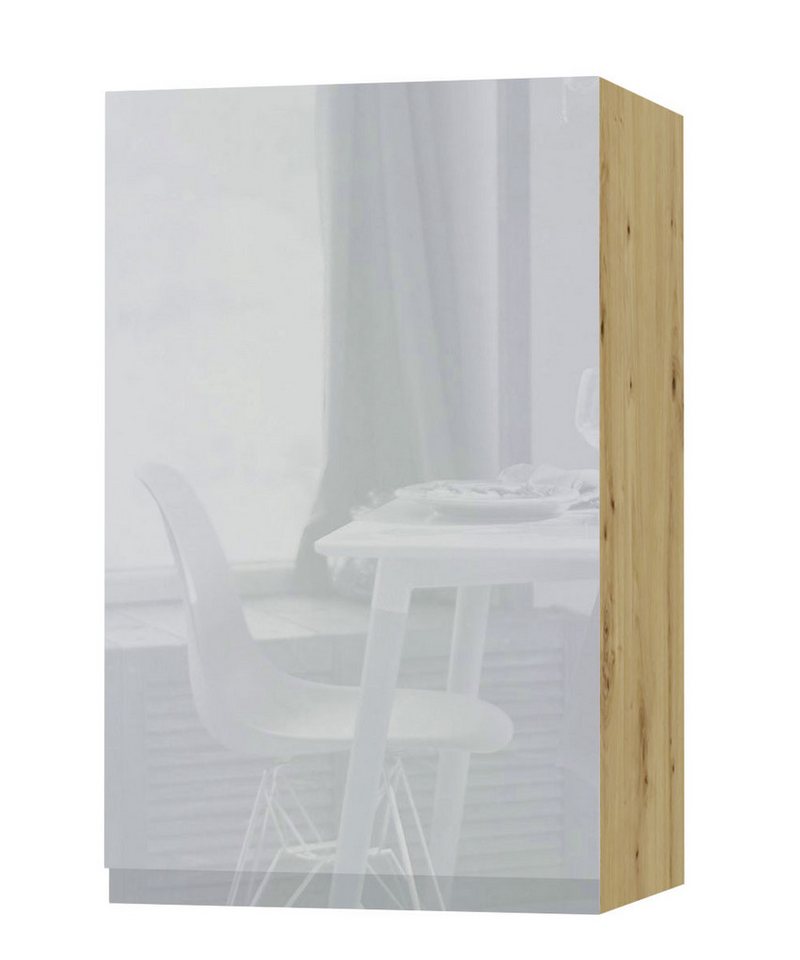 Feldmann-Wohnen Klapphängeschrank Avellino (W2/45, 1-türig, 2 Einlegeböden, 1-St., moderne Optik, Acrylfronten, Griffmulden) 45x32,5x72cm grifflos Eiche Artisan - grau Acryl Hochglanz (AV-W2/45) von Feldmann-Wohnen