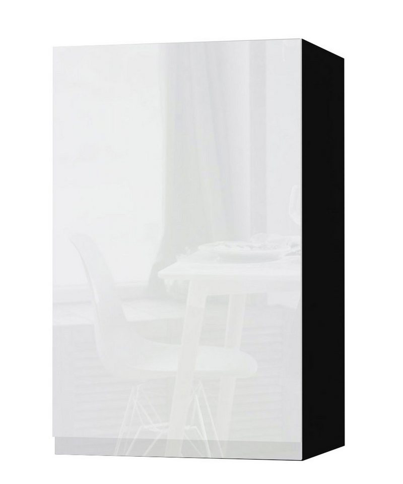 Feldmann-Wohnen Klapphängeschrank Avellino (W2/45, 1-türig, 2 Einlegeböden, 1-St., moderne Optik, Acrylfronten, Griffmulden) 45x32,5x72cm grifflos schwarz - weiß Acryl Hochglanz (AV-W2/45) von Feldmann-Wohnen