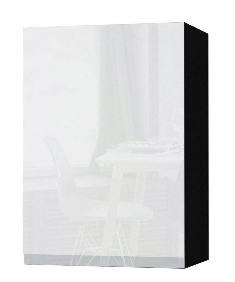 Feldmann-Wohnen Klapphängeschrank Avellino (W2/50, 1-türig, 2 Einlegeböden, 1-St., moderne Optik, Acrylfronten, Griffmulden) 50x32,5x72cm grifflos schwarz - weiß Acryl Hochglanz (AV-W2/50) von Feldmann-Wohnen