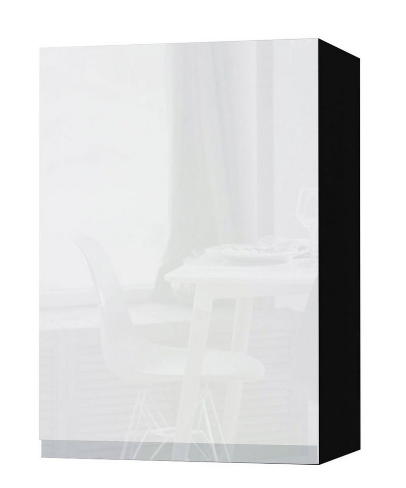 Feldmann-Wohnen Klapphängeschrank Avellino (W2/50, 1-türig, 2 Einlegeböden, 1-St., moderne Optik, Acrylfronten, Griffmulden) 50x32,5x72cm grifflos schwarz - weiß Acryl Hochglanz (AV-W2/50) von Feldmann-Wohnen