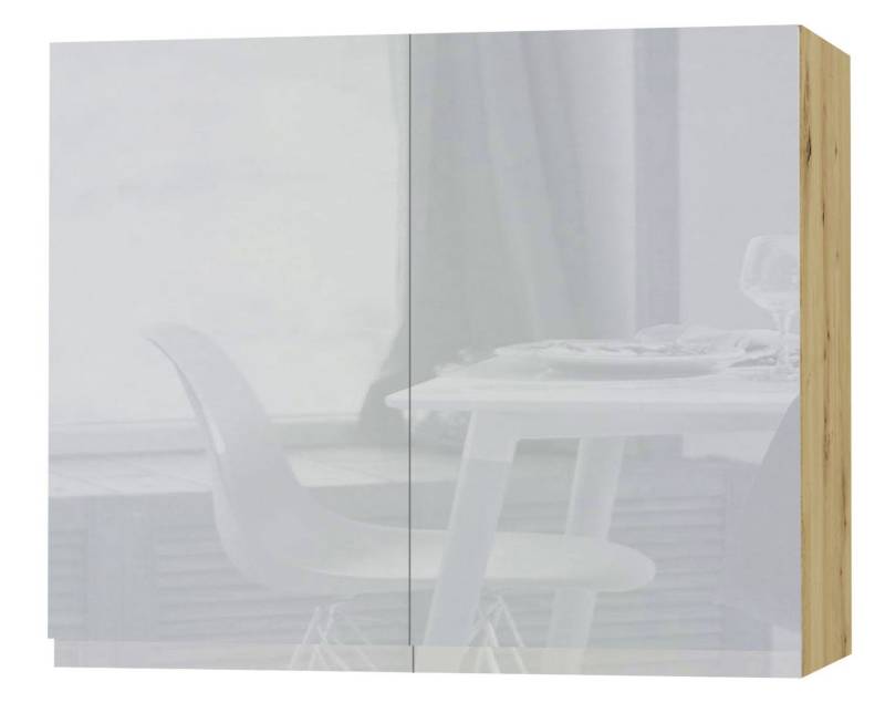 Feldmann-Wohnen Klapphängeschrank Avellino (W3/90, 2-türig, 2 Einlegeböden, 1-St., moderne Optik, Acrylfronten, Griffmulden) 90x32,5x72cm grifflos Eiche Artisan - grau Acryl Hochglanz (AV-W3/90) von Feldmann-Wohnen