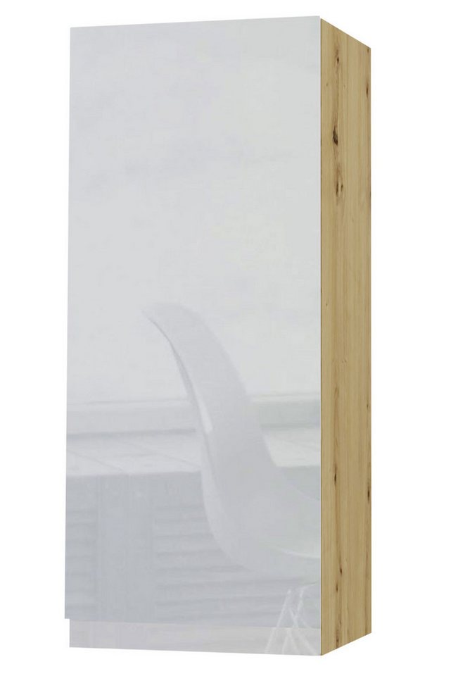 Feldmann-Wohnen Klapphängeschrank Avellino (W4/40, 1-türig, 3 Einlegeböden, 1-St., moderne Optik, Acrylfronten, Griffmulden) 40x32,5x96cm grifflos Eiche Artisan - grau Acryl Hochglanz (AV-W4/40) von Feldmann-Wohnen