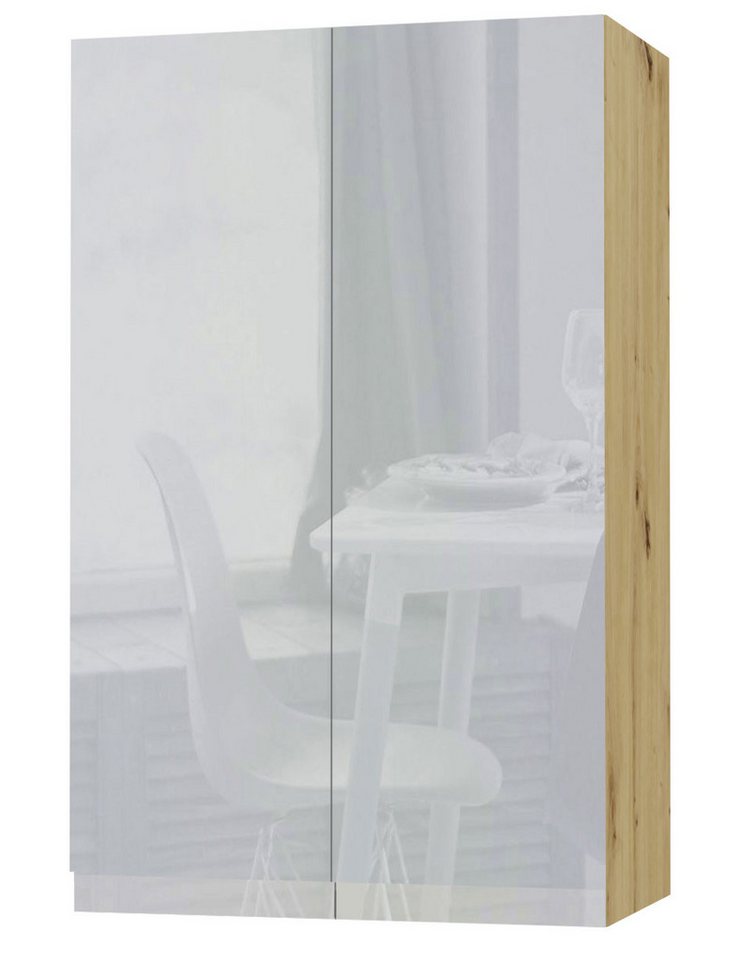 Feldmann-Wohnen Klapphängeschrank Avellino (W4/60, 2-türig, 3 Einlegeböden, 1-St., moderne Optik, Acrylfronten, Griffmulden) 60x32,5x96cm grifflos Eiche Artisan - grau Acryl Hochglanz (AV-W4/60) von Feldmann-Wohnen