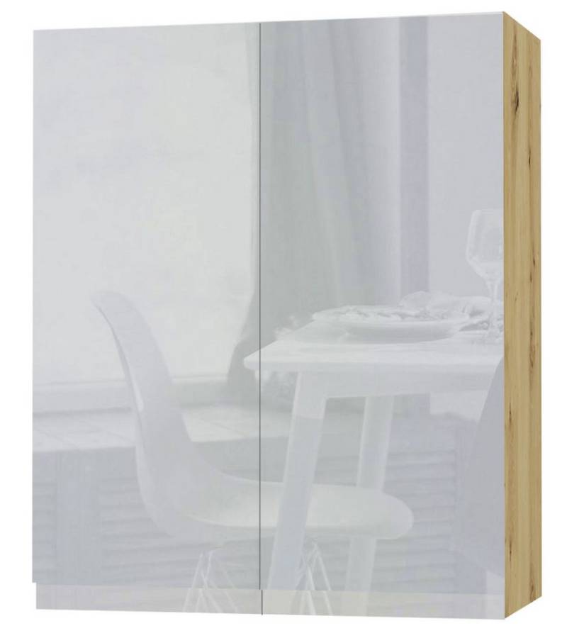 Feldmann-Wohnen Klapphängeschrank Avellino (W4/80, 2-türig, 3 Einlegeböden, 1-St., moderne Optik, Acrylfronten, Griffmulden) 80x32,5x96cm grifflos Eiche Artisan - grau Acryl Hochglanz (AV-W4/80) von Feldmann-Wohnen