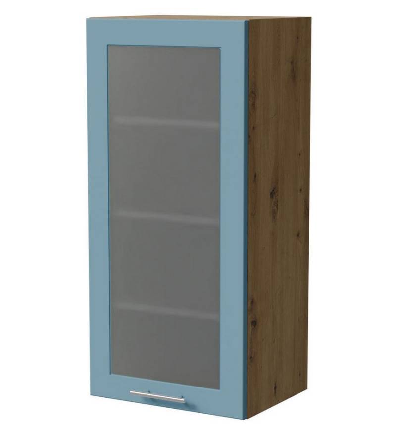 Feldmann-Wohnen Klapphängeschrank Bari (W4S/45, 1-türig, 3 Einlegeböden, 1-St., moderne Kassettenoptik, lackierte Fronten, Milchglaseinsatz) 45x32,5x96cm RAL 5024 pastellblau (K5), Eiche Artisan von Feldmann-Wohnen