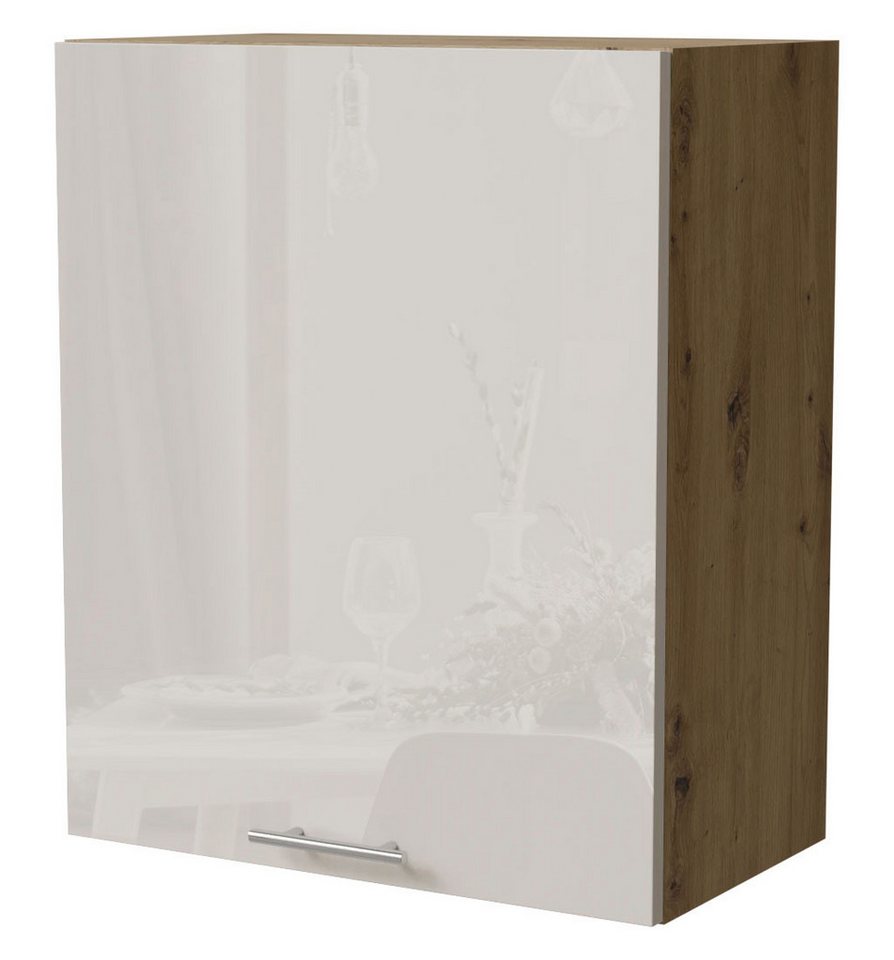 Feldmann-Wohnen Klapphängeschrank Brerra (W2/60, 1-türig, 2 Einlegeböden, 1-St., moderne Optik, lackierte Fronten, 60x32,5x72cm) Eiche Artisan / RAL 9001 creme Hochglanz von Feldmann-Wohnen