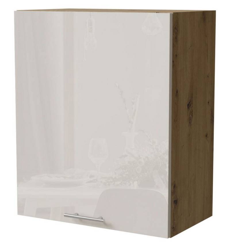 Feldmann-Wohnen Klapphängeschrank Brerra (W2/60, 1-türig, 2 Einlegeböden, 1-St., moderne Optik, lackierte Fronten, 60x32,5x72cm) Eiche Artisan / RAL 9001 creme Hochglanz von Feldmann-Wohnen