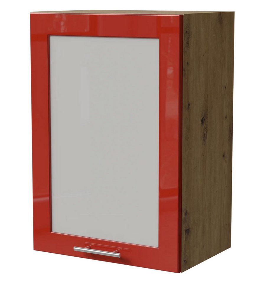 Feldmann-Wohnen Klapphängeschrank Brerra (W2S/50, 1-türig, 2 Einlegeböden, 1-St., moderne Optik, lackierte Fronten) Eiche Artisan / RAL 3002 karminrot Hochglanz von Feldmann-Wohnen