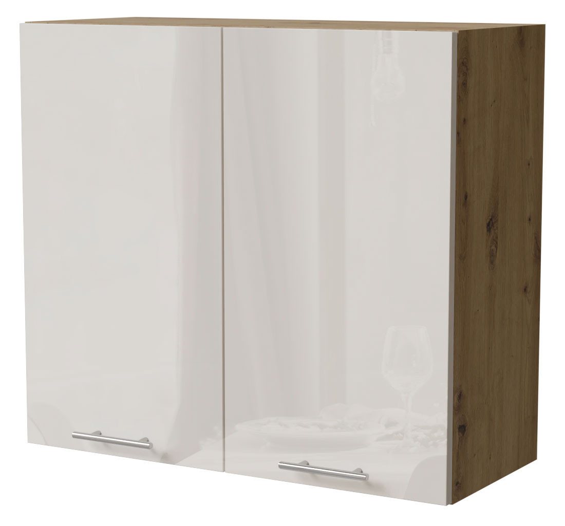 Feldmann-Wohnen Klapphängeschrank Brerra (W3/80, 2-türig, 2 Einlegeböden, 1-St., moderne Optik, lackierte Fronten, 80x32,5x72cm) Eiche Artisan / RAL 9001 creme Hochglanz von Feldmann-Wohnen