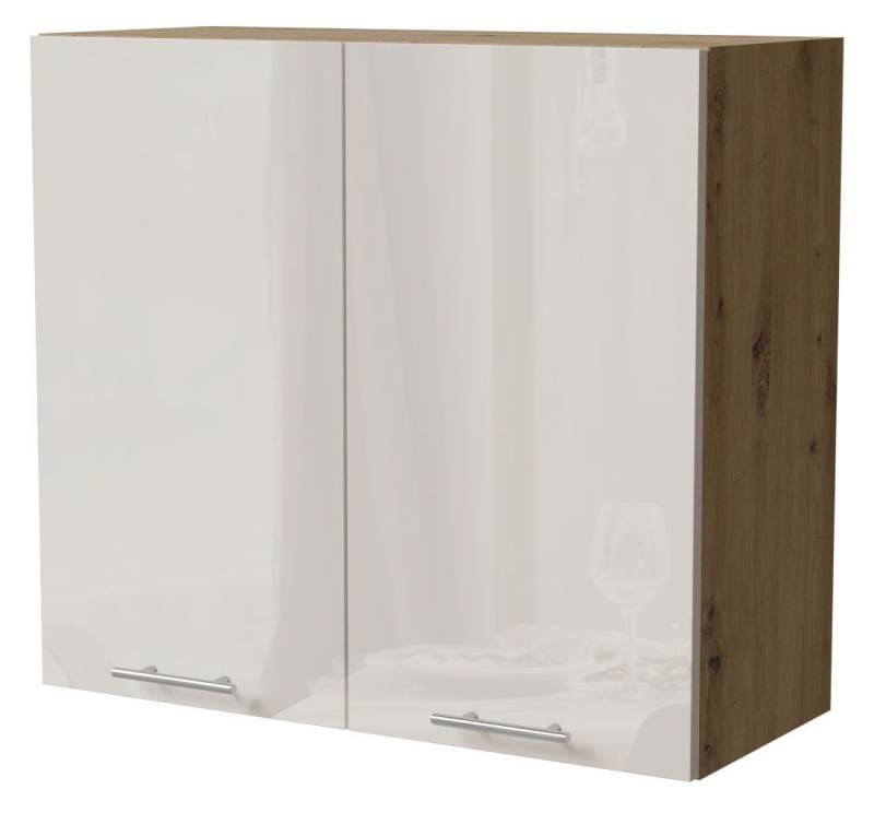 Feldmann-Wohnen Klapphängeschrank Brerra (W3/80, 2-türig, 2 Einlegeböden, 1-St., moderne Optik, lackierte Fronten, 80x32,5x72cm) Eiche Artisan / RAL 9001 creme Hochglanz von Feldmann-Wohnen