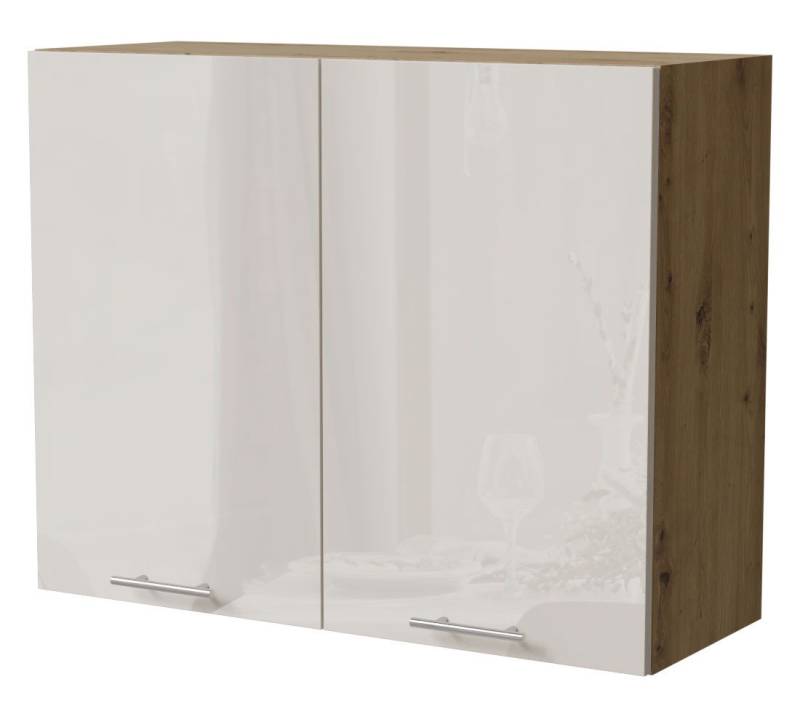 Feldmann-Wohnen Klapphängeschrank Brerra (W3/90, 2-türig, 2 Einlegeböden, 1-St., moderne Optik, lackierte Fronten, 90x32,5x72cm) Eiche Artisan / RAL 9001 creme Hochglanz von Feldmann-Wohnen