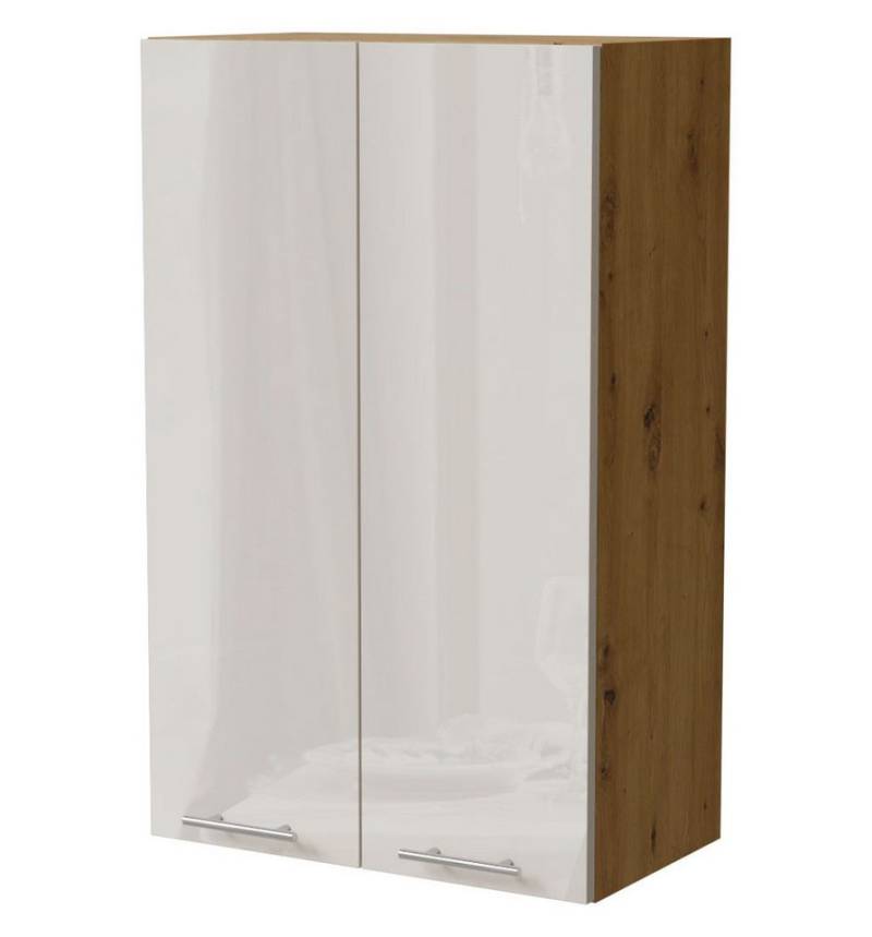Feldmann-Wohnen Klapphängeschrank Brerra (W4/60, 2-türig, 3 Einlegeböden, 1-St., moderne Optik, lackierte Fronten, 60x32,5x96cm) Eiche Artisan / RAL 9001 creme Hochglanz von Feldmann-Wohnen