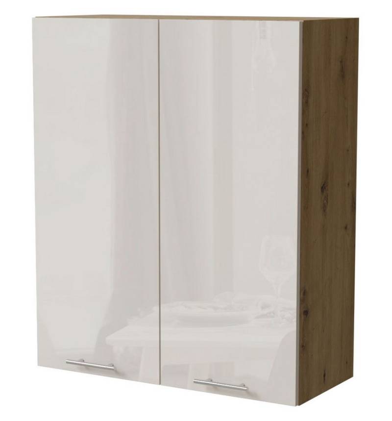 Feldmann-Wohnen Klapphängeschrank Brerra (W4/80, 2-türig, 3 Einlegeböden, 1-St., moderne Optik, lackierte Fronten, 80x32,5x96cm) Eiche Artisan / RAL 9001 creme Hochglanz von Feldmann-Wohnen