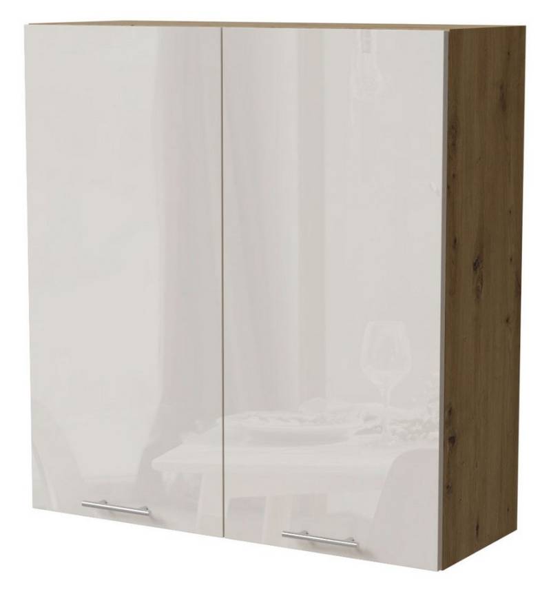 Feldmann-Wohnen Klapphängeschrank Brerra (W4/90, 2-türig, 3 Einlegeböden, 1-St., moderne Optik, lackierte Fronten, 90x32,5x96cm) Eiche Artisan / RAL 9001 creme Hochglanz von Feldmann-Wohnen