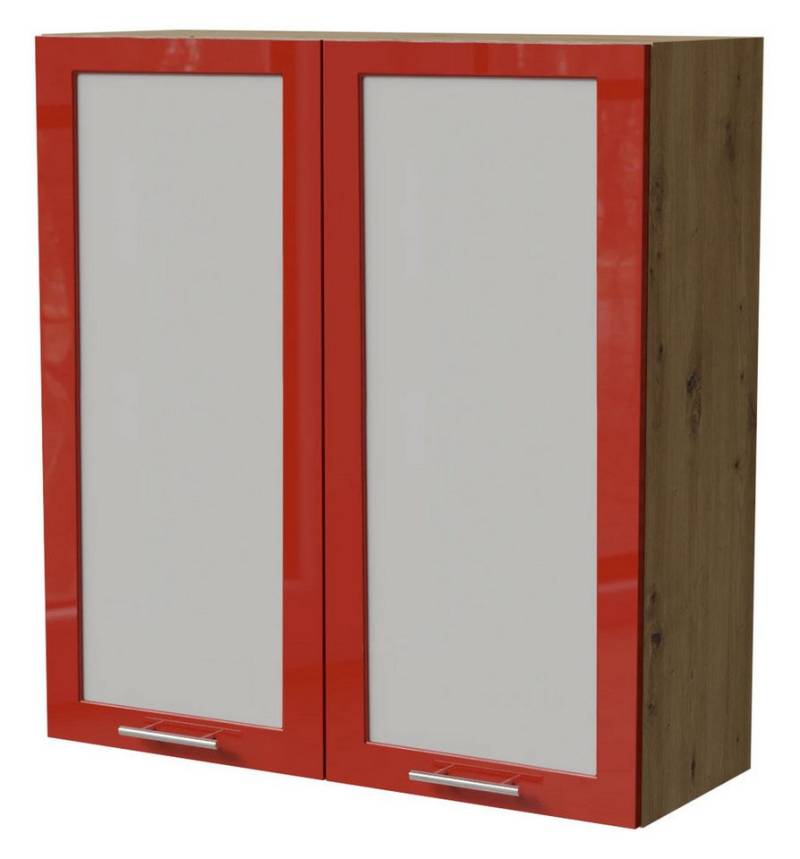 Feldmann-Wohnen Klapphängeschrank Brerra (W4S/90, 2-türig, 3 Einlegeböden, 1-St., moderne Optik, lackierte Fronten, 90x32,5x96cm) Eiche Artisan / RAL 3002 karminrot Hochglanz von Feldmann-Wohnen