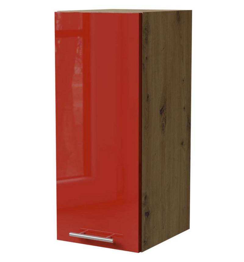 Feldmann-Wohnen Klapphängeschrank Brerra (W2/30, 1-türig, 2 Einlegeböden, 1-St., moderne Optik, lackierte Fronten, 30x32,5x72cm) Eiche Artisan / RAL 3002 karminrot Hochglanz von Feldmann-Wohnen