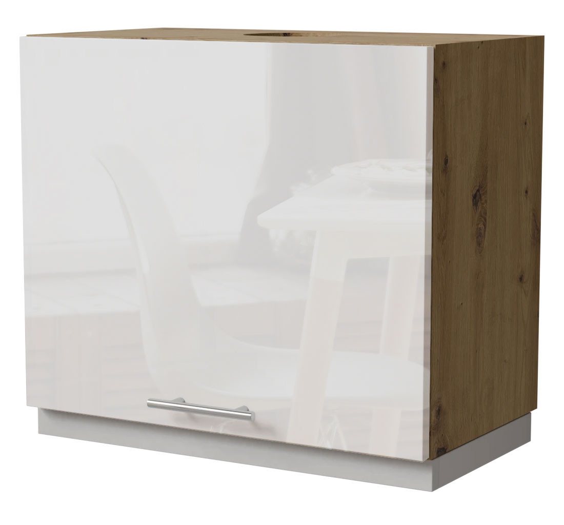 Feldmann-Wohnen Klapphängeschrank Essen (W8/60, 1 Klappe, innen 1 Fach, 1-St., moderne Optik, lackierte Fronten) 60x32,5x50cm Eiche Artisan - weiß Hochglanz (ES-W8/60) von Feldmann-Wohnen