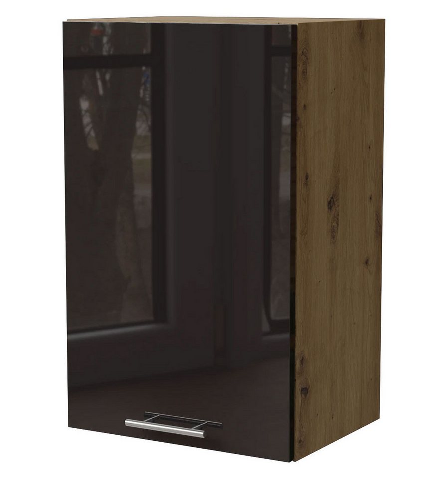 Feldmann-Wohnen Klapphängeschrank Essen (W2/45, 1-türig, 2 Einlegeböden, 1-St., abrieb- / kratzfest, enthält Silberionen, mit antibakterieller Wirkung) 45x32,5x72cm Front Schwarz Hochglanz / Korpus Eiche Artisan Matt von Feldmann-Wohnen
