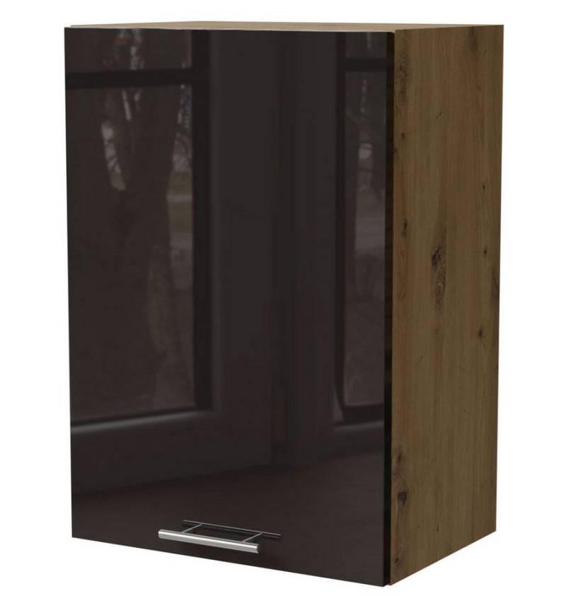 Feldmann-Wohnen Klapphängeschrank Essen (W2/50, 1-türig, 2 Einlegeböden, 1-St., Küchenhängeschrank) 50x32,5x72cm Eiche Artisan - schwarz Hochglanz (ES-W2/50) von Feldmann-Wohnen