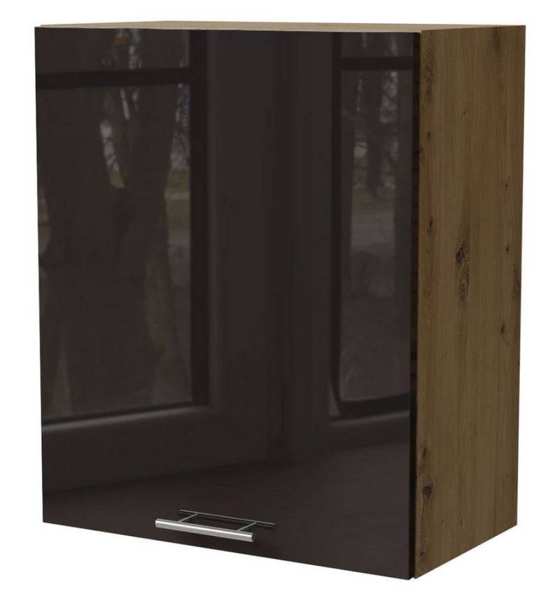 Feldmann-Wohnen Klapphängeschrank Essen (W2/60, 1-türig, 2 Einlegeböden, 1-St., Küchenhängeschrank) 60x32,5x72cm Eiche Artisan - schwarz Hochglanz (ES-W2/60) von Feldmann-Wohnen