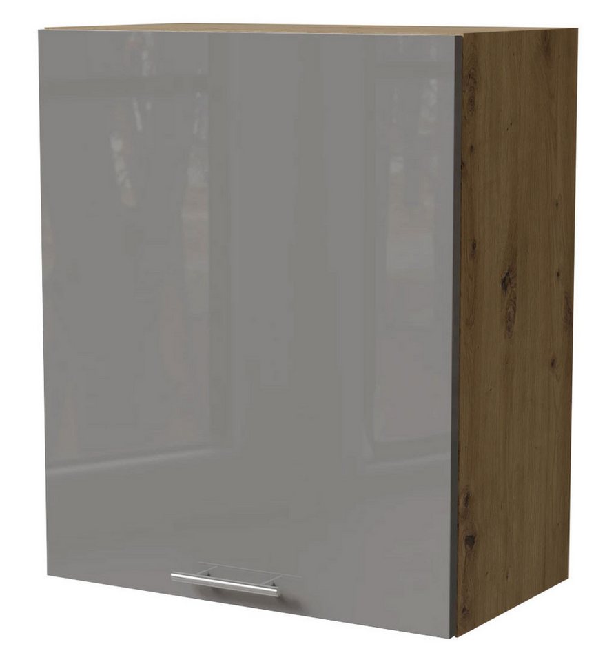 Feldmann-Wohnen Klapphängeschrank Essen (W2/60, 1-türig, 2 Einlegeböden, 1-St., Küchenhängeschrank) 60x32,5x72cm Eiche Artisan - grau Hochglanz (ES-W2/60) von Feldmann-Wohnen