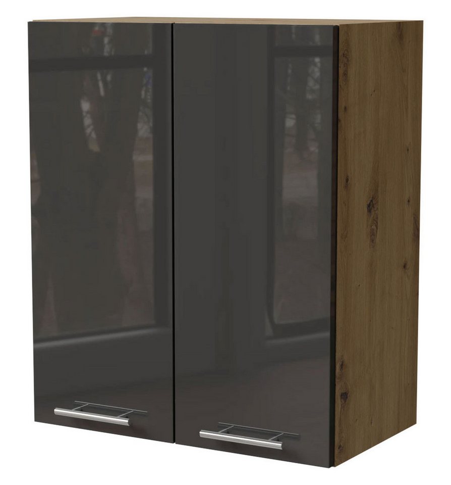 Feldmann-Wohnen Klapphängeschrank Essen (W3/60, 2-türig, 2 Einlegeböden, 1-St., Küchenhängeschrank) 60x32,5x72cm Eiche Artisan - graphit Hochglanz (ES-W3/60) von Feldmann-Wohnen