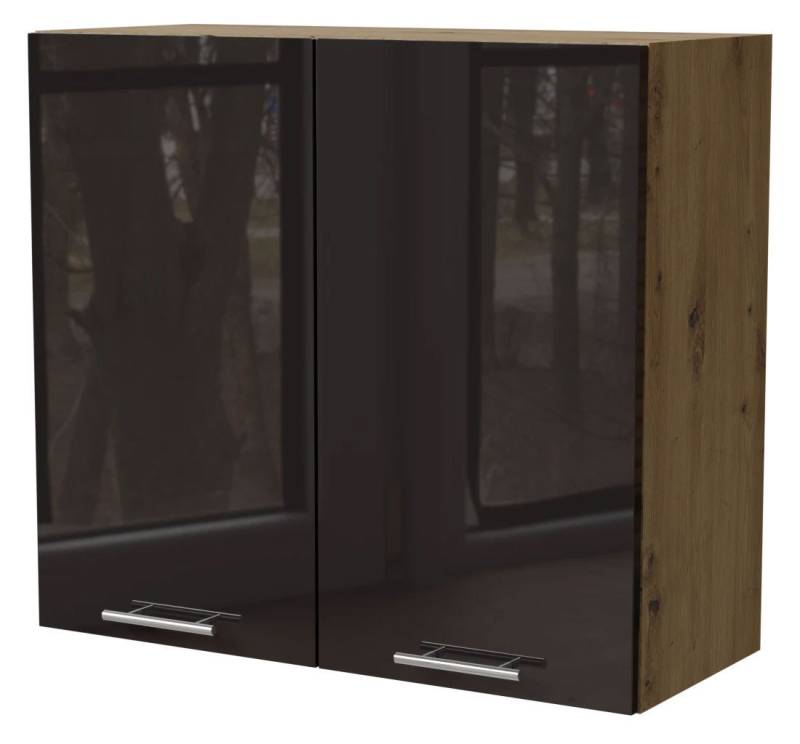 Feldmann-Wohnen Klapphängeschrank Essen (W3/80, 2-türig, 2 Einlegeböden, 1-St., Küchenhängeschrank) 80x32,5x72cm Eiche Artisan - schwarz Hochglanz (ES-W3/80) von Feldmann-Wohnen