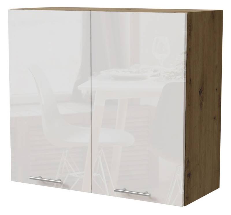 Feldmann-Wohnen Klapphängeschrank Essen (W3/80, 2-türig, 2 Einlegeböden, 1-St., Küchenhängeschrank) 80x32,5x72cm Eiche Artisan - weiß Hochglanz (ES-W3/80) von Feldmann-Wohnen
