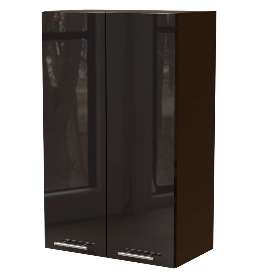 Feldmann-Wohnen Klapphängeschrank Essen (W4/60, 2-türig, 3 Einlegeböden, 1-St., moderne Optik, Acrylfronten mit Glaseffekt) 60x32,5x96cm Front Schwarz Hochglanz / Korpus Lava Matt von Feldmann-Wohnen