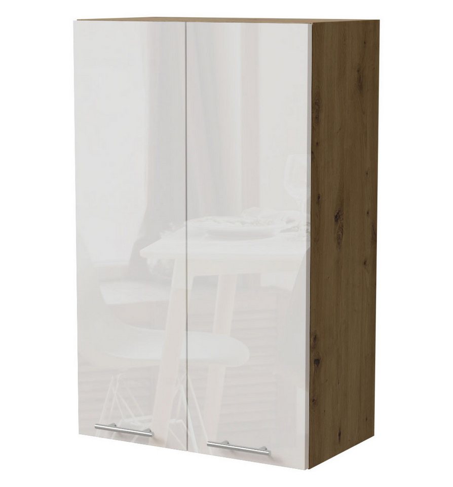Feldmann-Wohnen Klapphängeschrank Essen (W4/60, 2-türig, 3 Einlegeböden, 1-St., Küchenhängeschrank) 60x32,5x96cm Eiche Artisan - weiß Hochglanz (ES-W4/60) von Feldmann-Wohnen